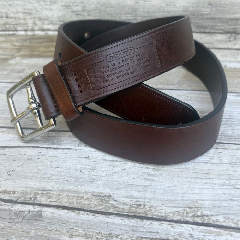 Coach Leather Belt Sz 32” Dark Brown Solid Brass Buckle Made in Italy Unisex